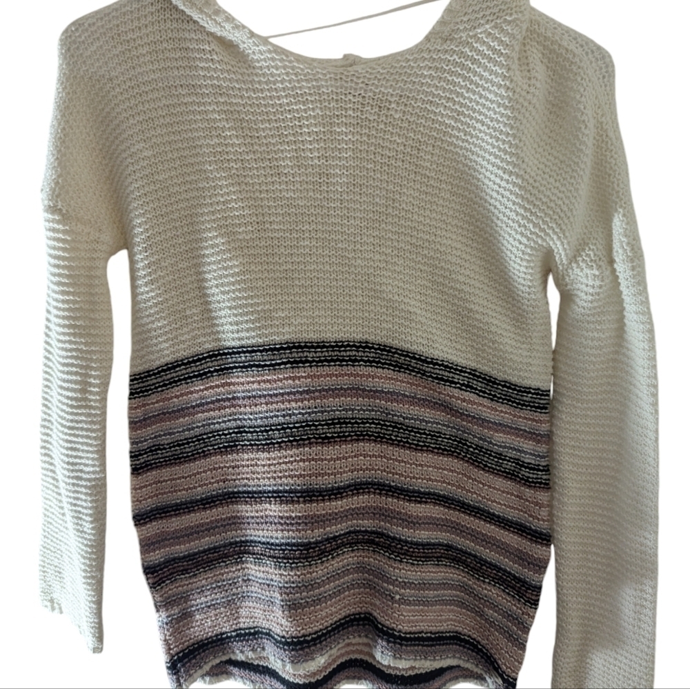 O'Neill Cream Knit Girls Sweater with Multi-Color Striped Banded Waist